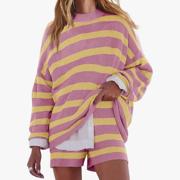 Striped Pink and Yellow Sweater Set - Picture 2 of 3